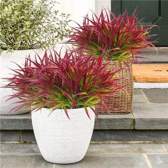 12 Pack UV Resistant Fake Outdoor Plants Faux Grass Shrubs Porch Garden Decor - Picture 6 of 7